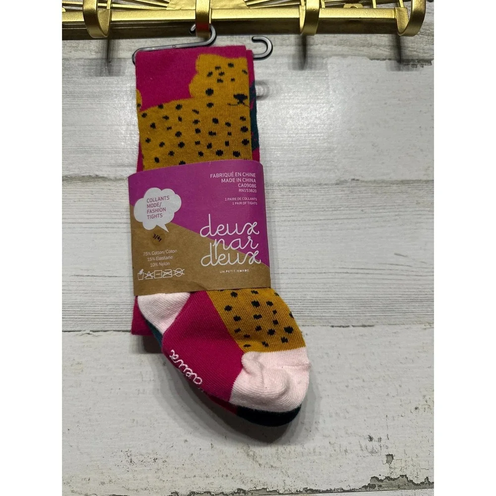 Deux‎ par Deux Fashion Tights Kids 3/4Y Pink Cheetah Striped NWT